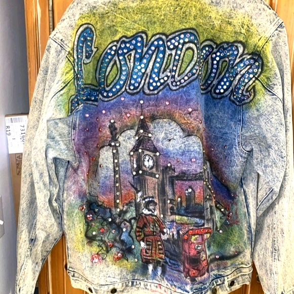 80's Vintage Airbrushed Embellished London Jean Jacket - Picture 1 of 5